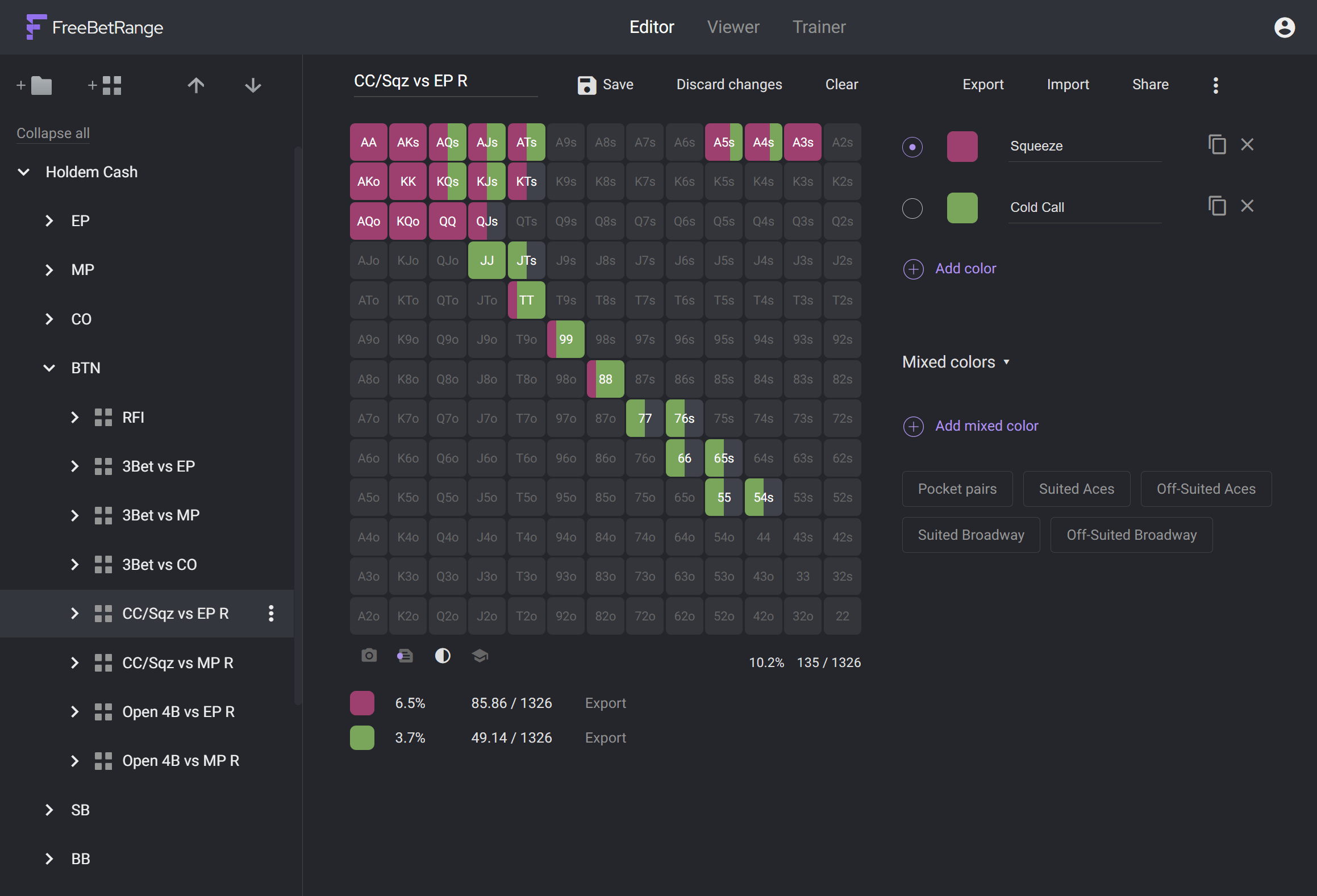 Editor y visualizador de rangos de poker