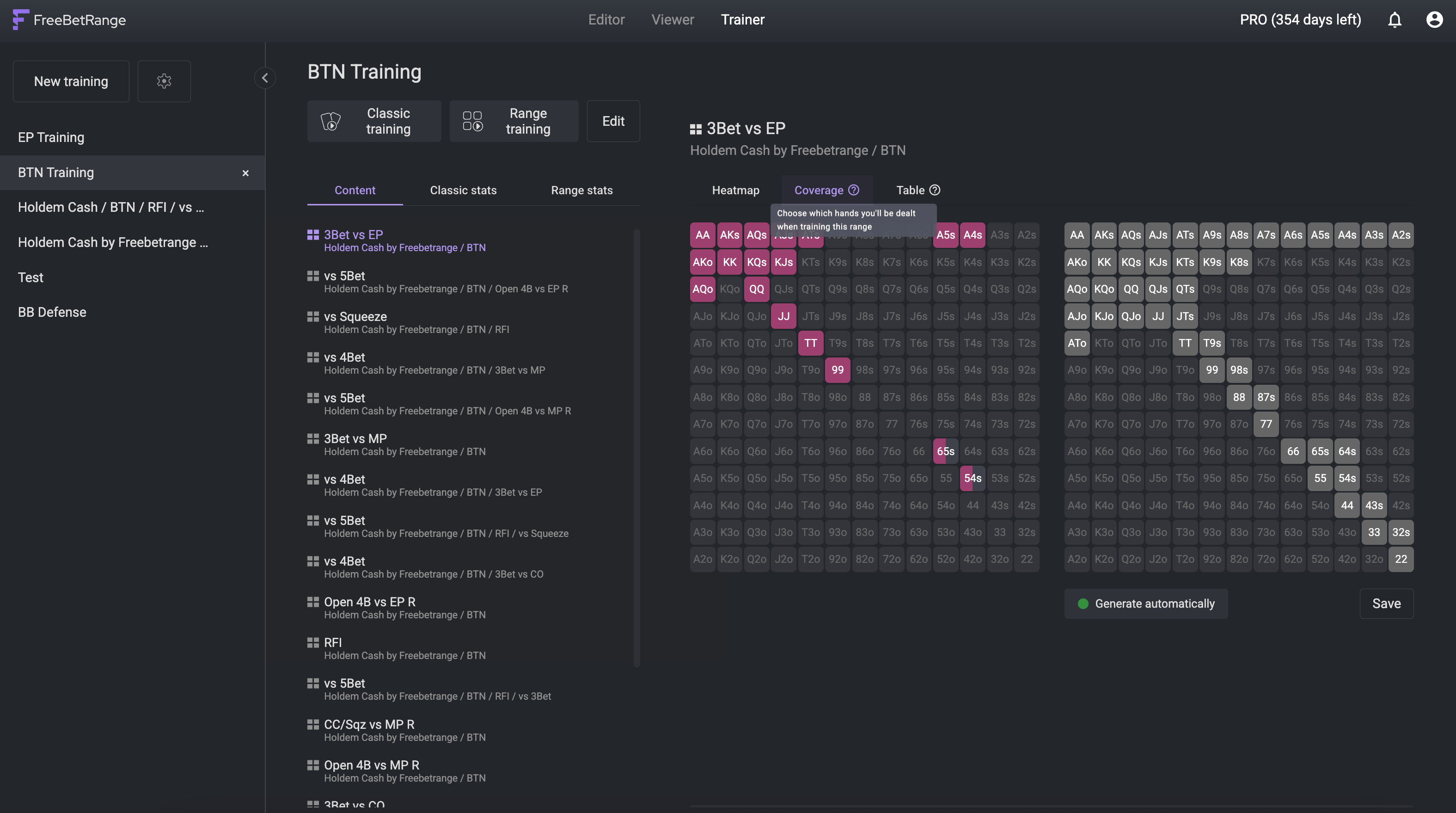 Treinamento de preflop: Cobertura e configurações da mesa