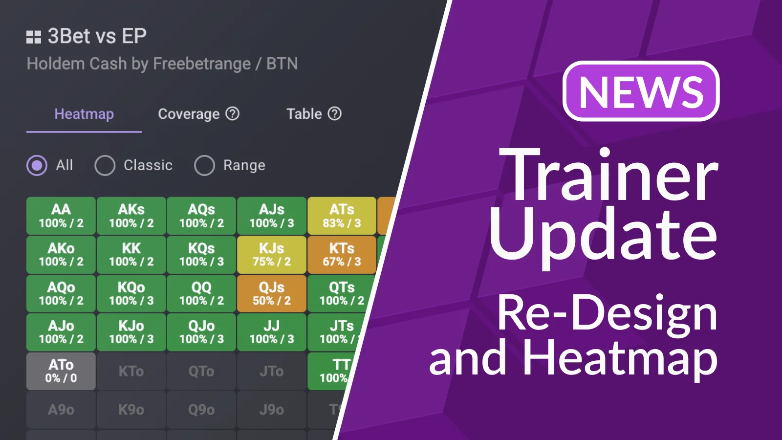 Preflop Trainer Update: Re-Design and Heatmap